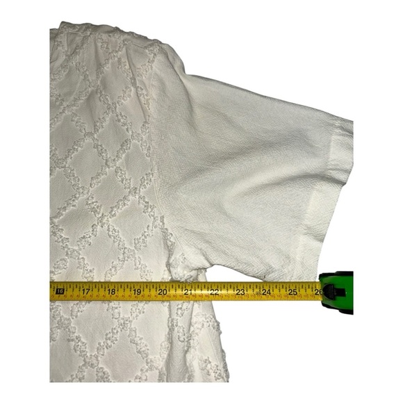 FOCUS USA Sz L Shirred Chenille Diamond Cotton Jacket Topper Off White Button-Up - Picture 6 of 9